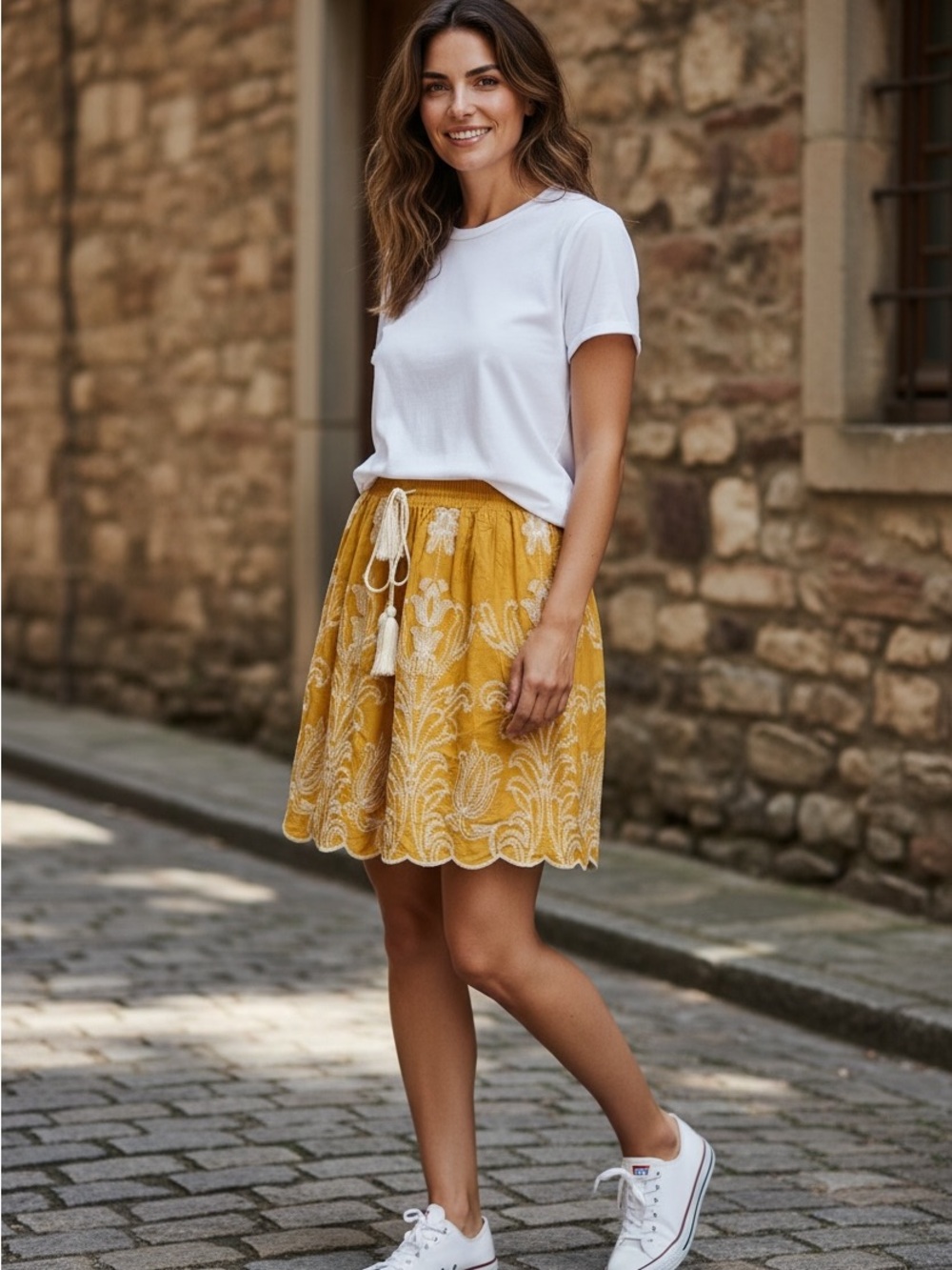 NWT Soft Surroundings Adia Embroidered Skirt Mineral Yellow Skirt Size Medium